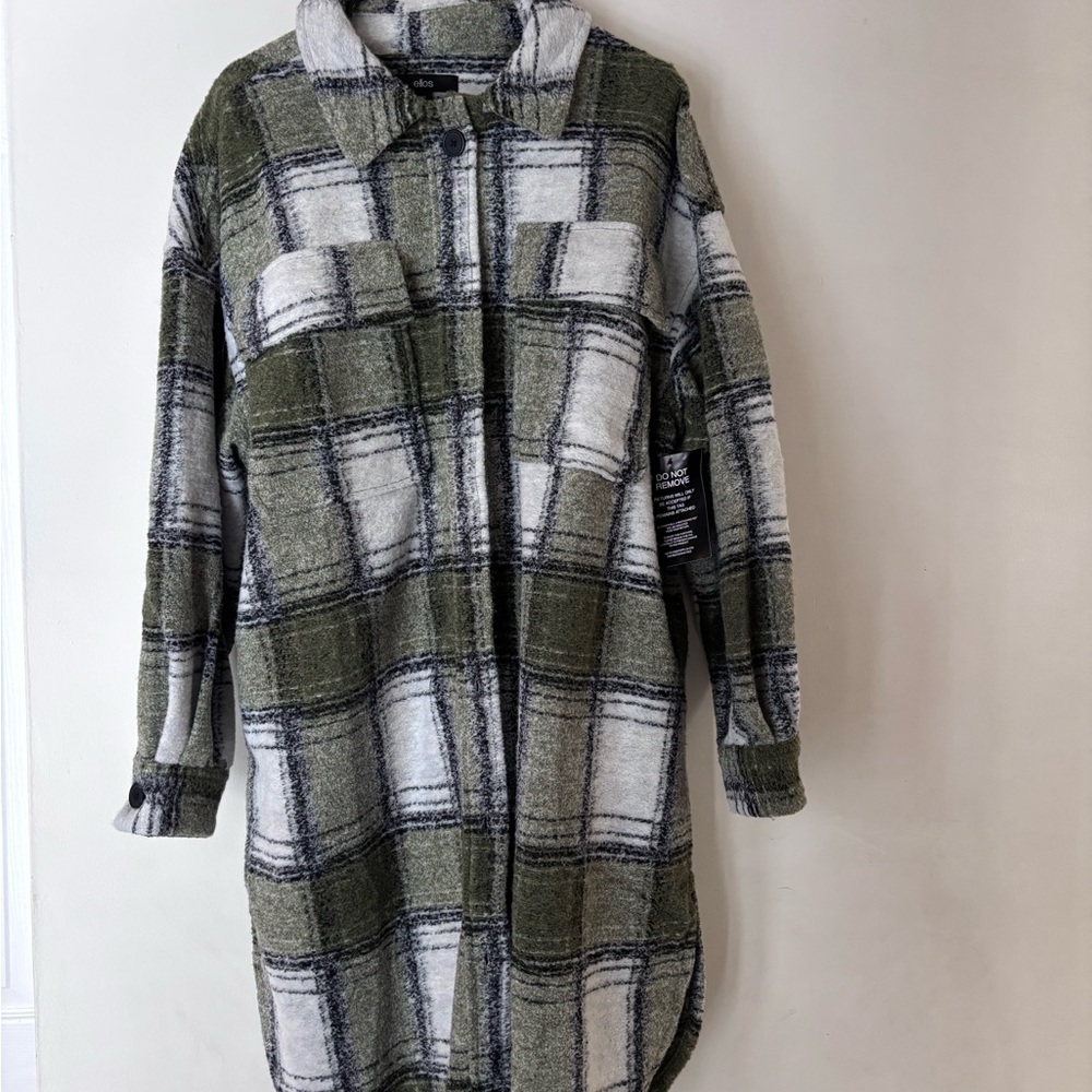 NWT ellos Green and White Plaid Shirt Jacket- 14/16 - Picture 4 of 5